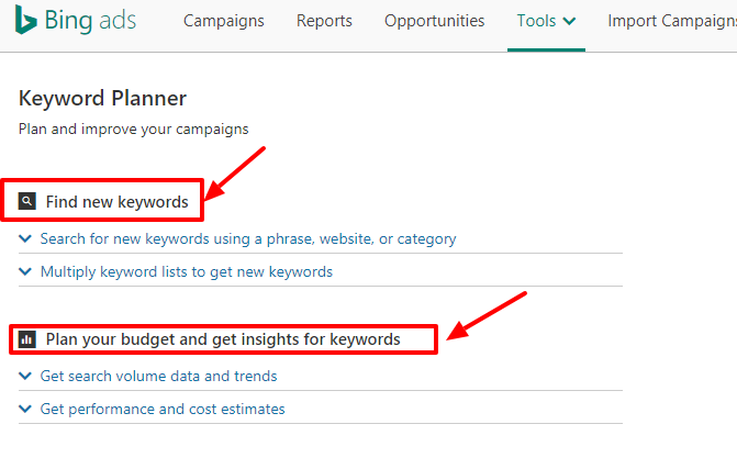 Bing Keyword Planner